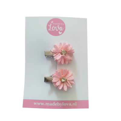 bloemetjes haarspeldjes blingbling roze