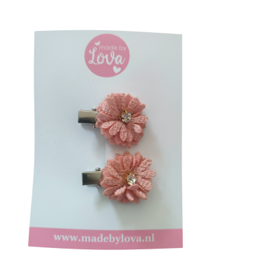 alligator haarspeldjes bloemen blingbling oudroze