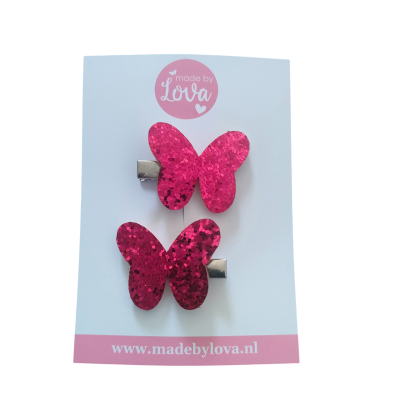 haarspeldjes glitter vlinder fuchsia