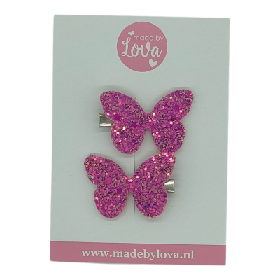 vlinders glitter roze haarspeldjes