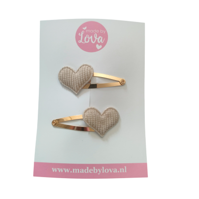 haarspeldjes hartjes zandkleur, lichtbruin haarspeldjes