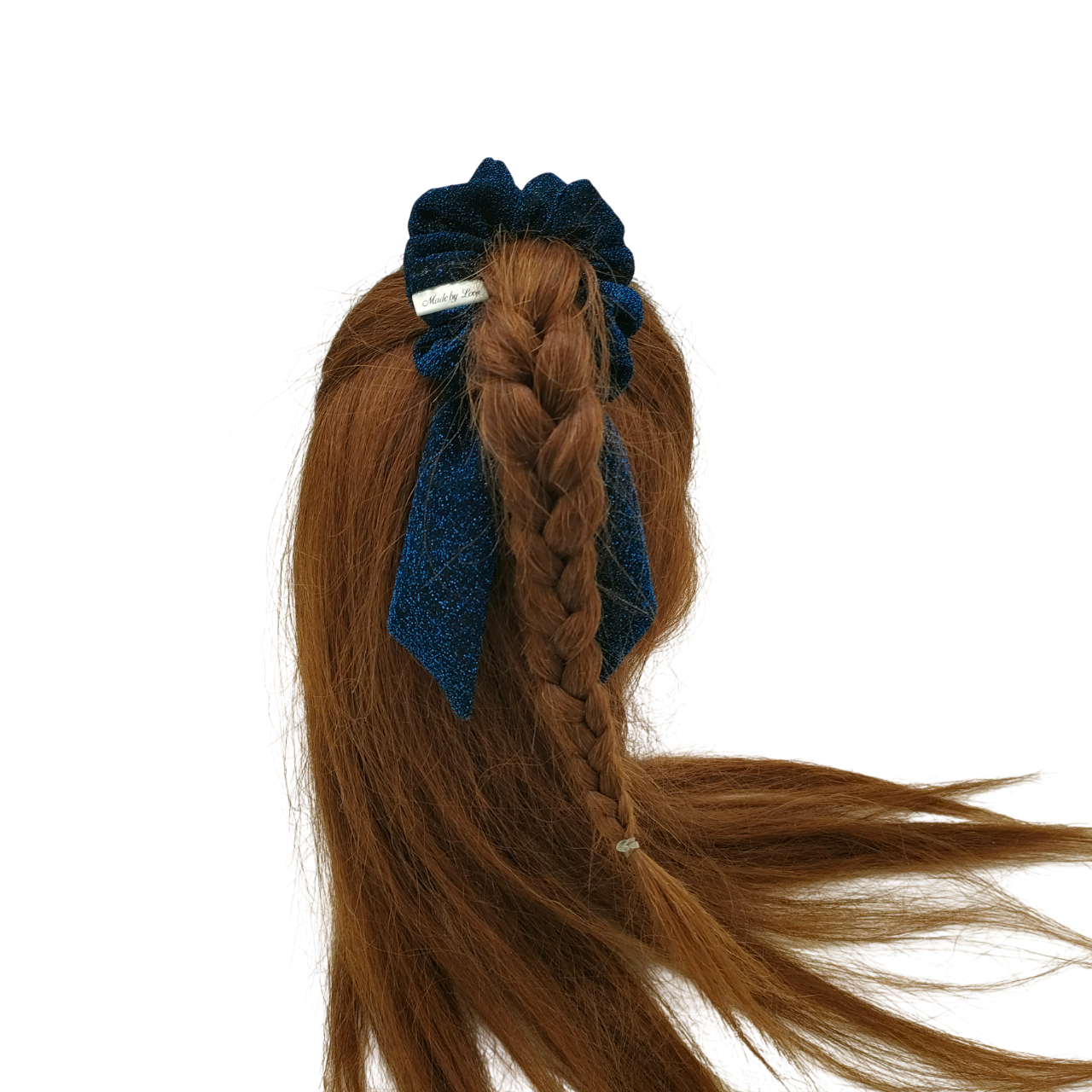 scrunchie met strik glitters blauw