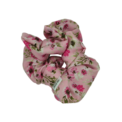 scrunchie xl satijn oudroze bloemen