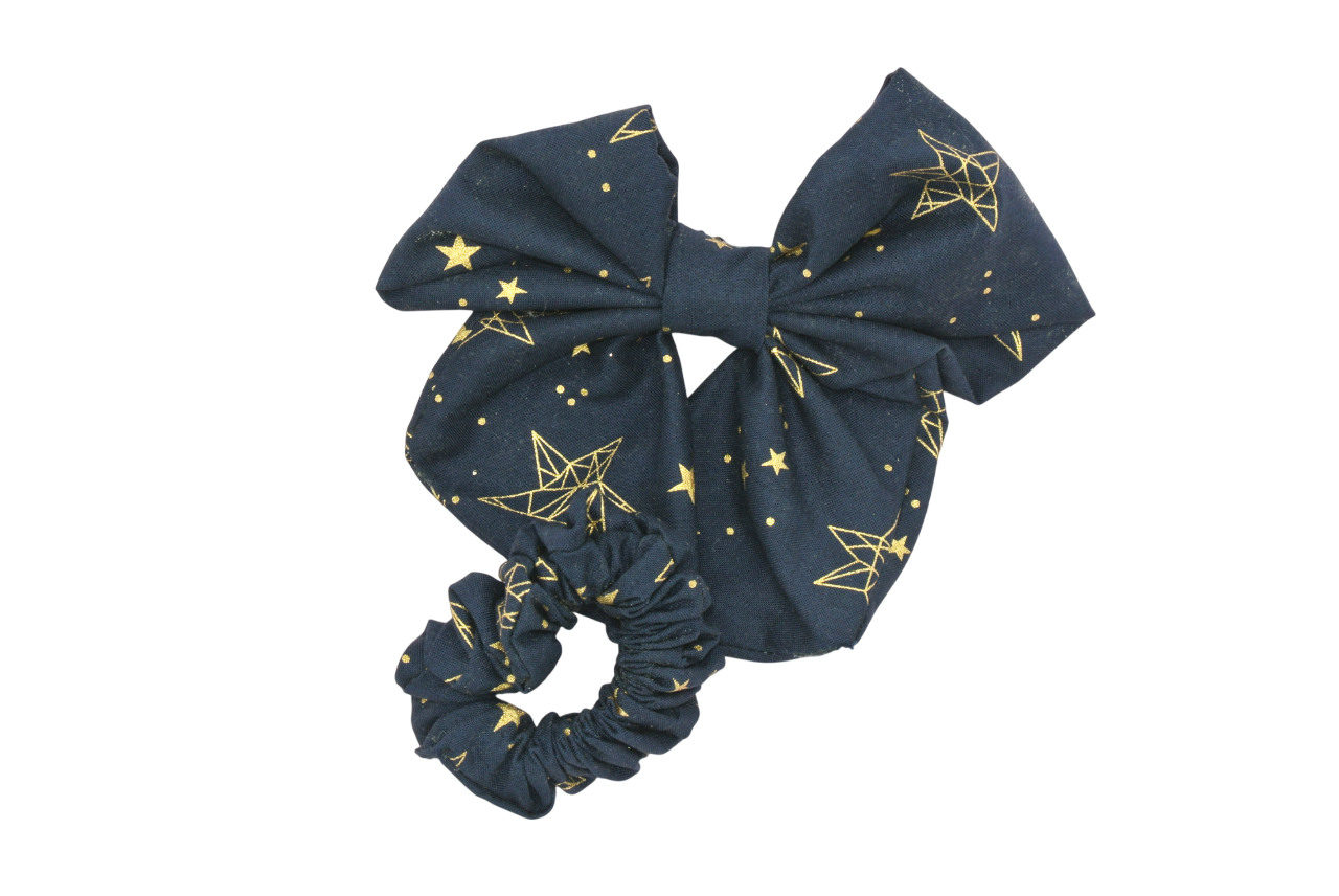 Haarstrik & scrunchie blauw goud glitter