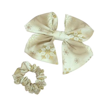 scrunchie haarstrik champagne, kerst, kerstdagen, haaraccessoire kerst