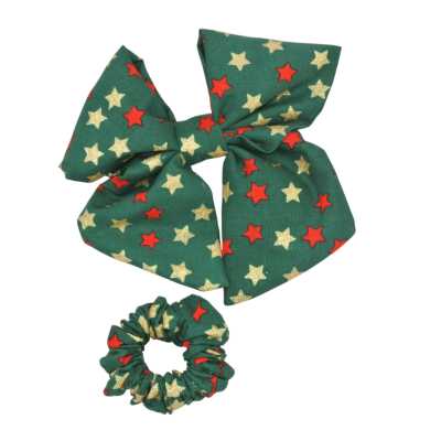 haarstrik scrunchie groen sterren rood goud