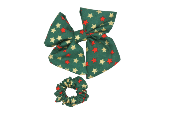 haarstrik scrunchie groen sterren rood goud