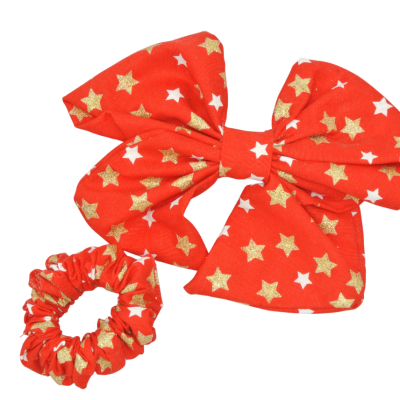 strik en scrunchie kerst, strik en scrunchie rood goud sterren