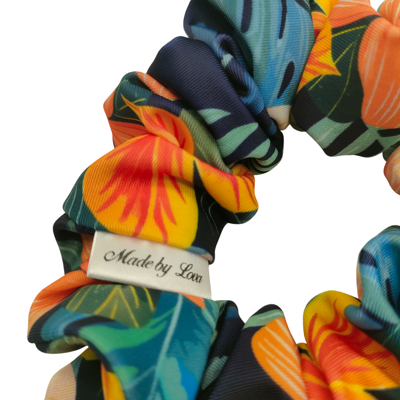 details tropische bloemen scrunchie